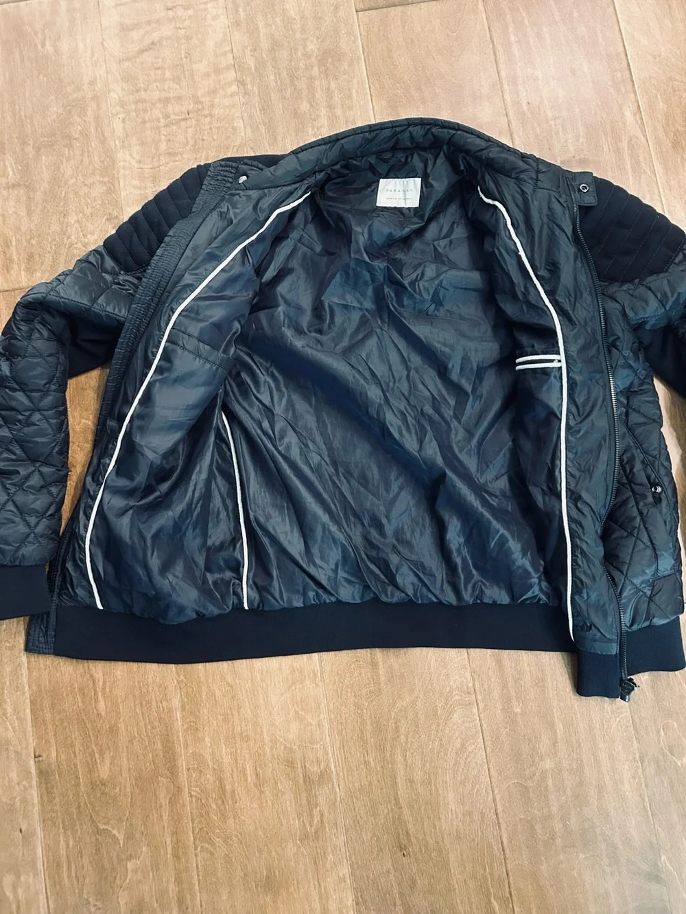 Zara man black quilted zip up jacket large
